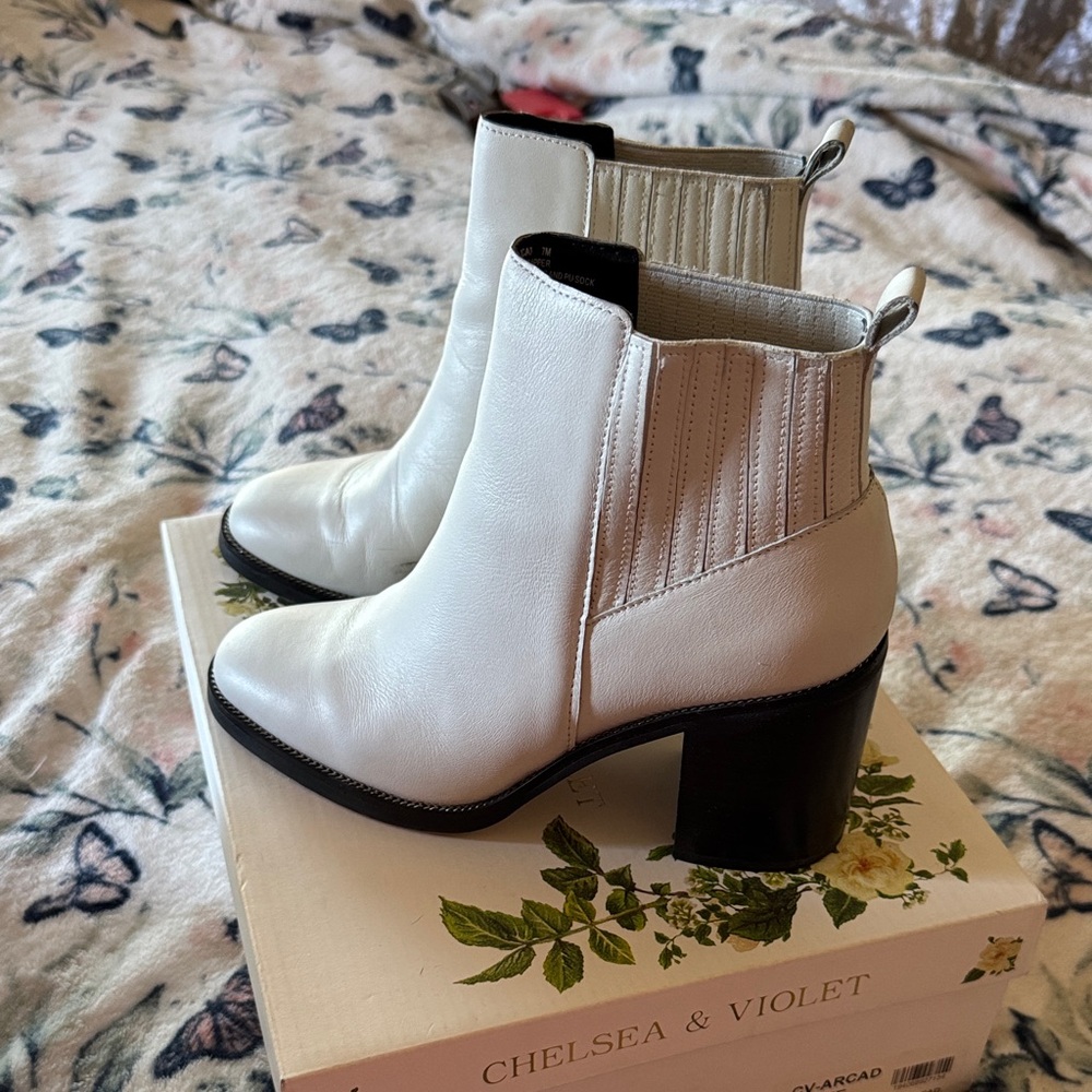 Chelsea & Violet Cream Ankle Boots